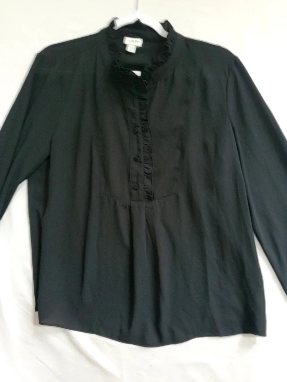 Womens Jcrew Black Tuxedo Blouse Ruffle Size 10